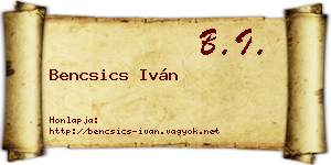 Bencsics Iván névjegykártya
